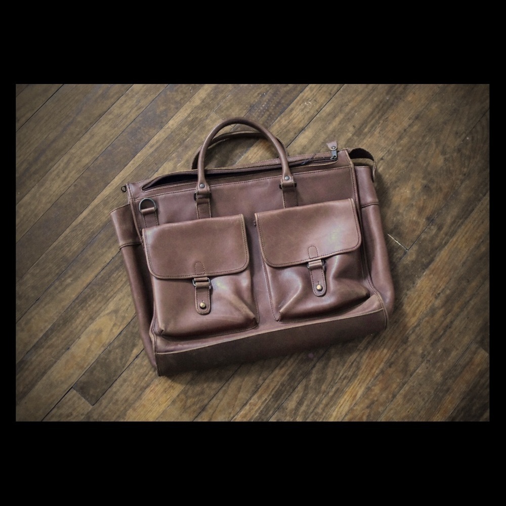 XL British Tan Leather Briefcase Attaché